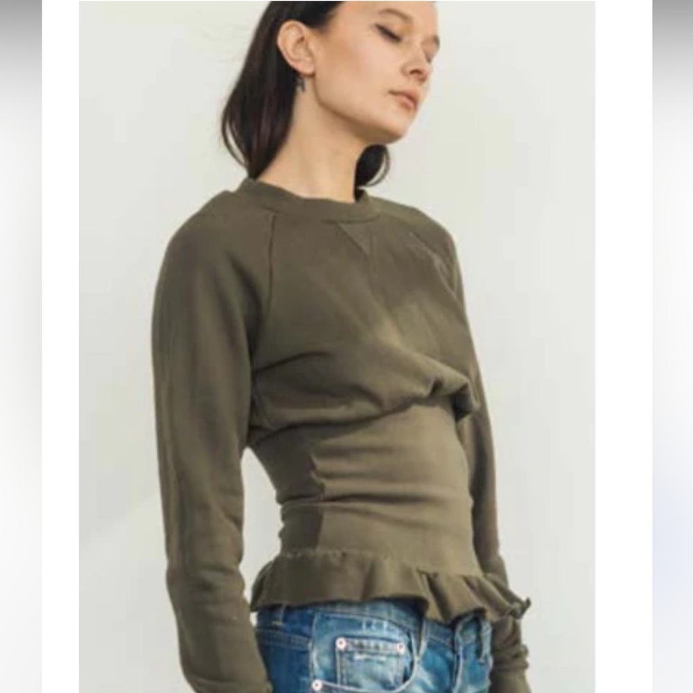 NSF / Indira Rib Waist Crew in olive green grey XS